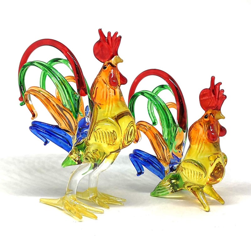 ZOOCRAFT Chicken Figurines Collectibles Hand Blown Glass Rooster Set of 2 - Image 2